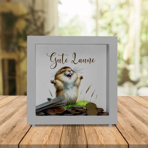 jubelnder Lemming Spardose mit Spruch Gute Laune