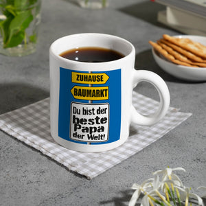 Der beste Papa der Welt Kaffeebecher mit Spruch im Baumarkt und Zuhause