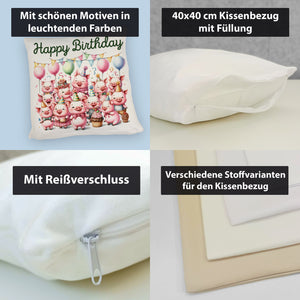Schweine Party Kissen mit Spruch Happy Birthday