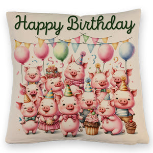Schweine Party Kissen mit Spruch Happy Birthday