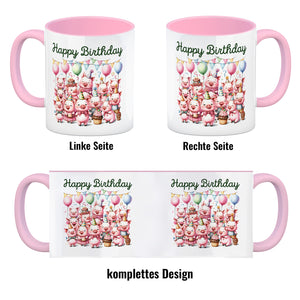 Schweine Party Kaffeebecher mit Spruch Happy Birthday