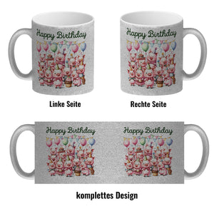 Schweine Party Kaffeebecher mit Spruch Happy Birthday
