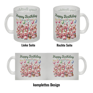 Schweine Party Kaffeebecher mit Spruch Happy Birthday