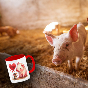 Schwein mit Maus und Herz Kaffeebecher mit Spruch Schön dass es dich gibt