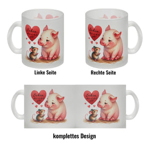 Schwein mit Maus und Herz Kaffeebecher mit Spruch Schön dass es dich gibt