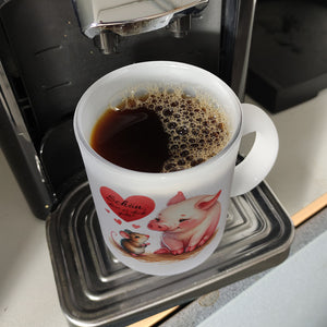 Schwein mit Maus und Herz Kaffeebecher mit Spruch Schön dass es dich gibt