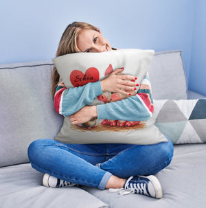 Schwein mit Maus und Herz Kissen mit Spruch Schön dass es dich gibt