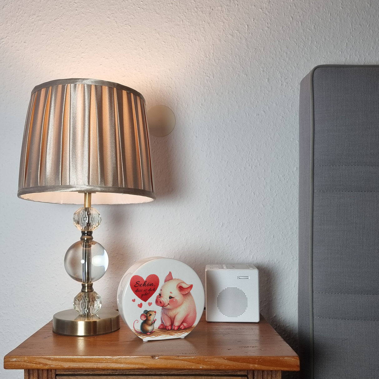 Schwein mit Maus und Herz Spardose mit Spruch Schön dass es dich gibt
