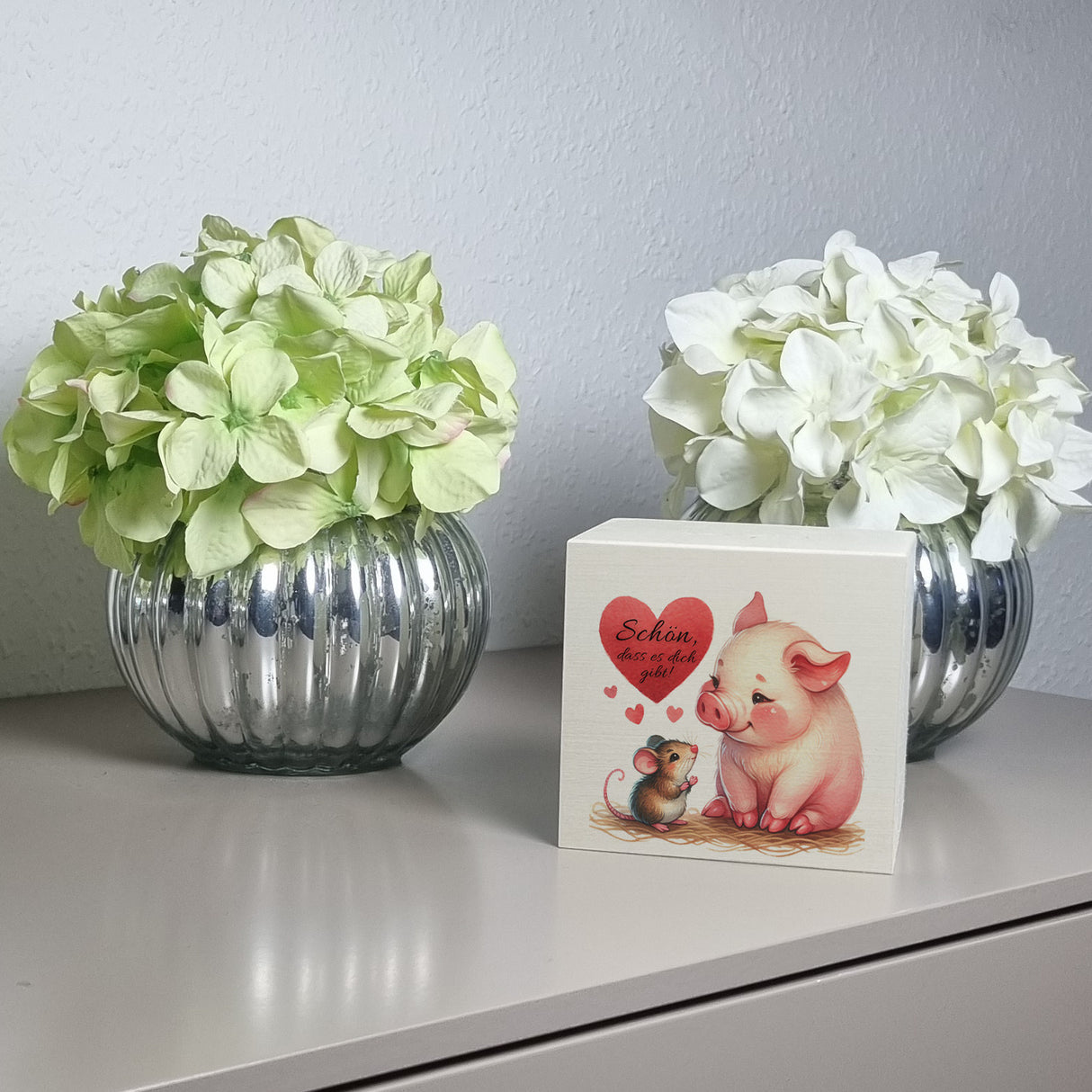Schwein mit Maus und Herz Spardose mit Spruch Schön dass es dich gibt