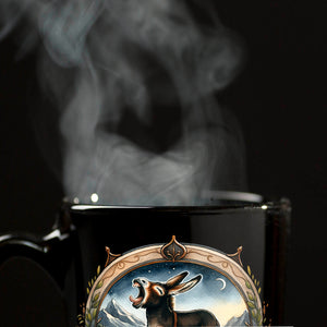 Müder Esel auf der Wiese Tasse in Schwarz mit Spruch Morgaehn!