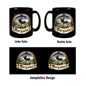 Müder Esel auf der Wiese Tasse in Schwarz mit Spruch Morgaehn!