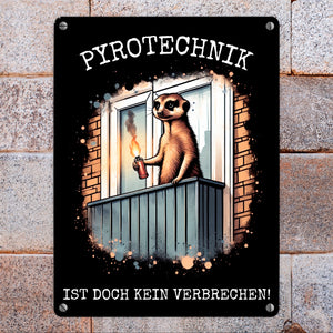 Balkon-Ultra Erdmännchen mit Pyrofackel Metallschild in 15x20 cm