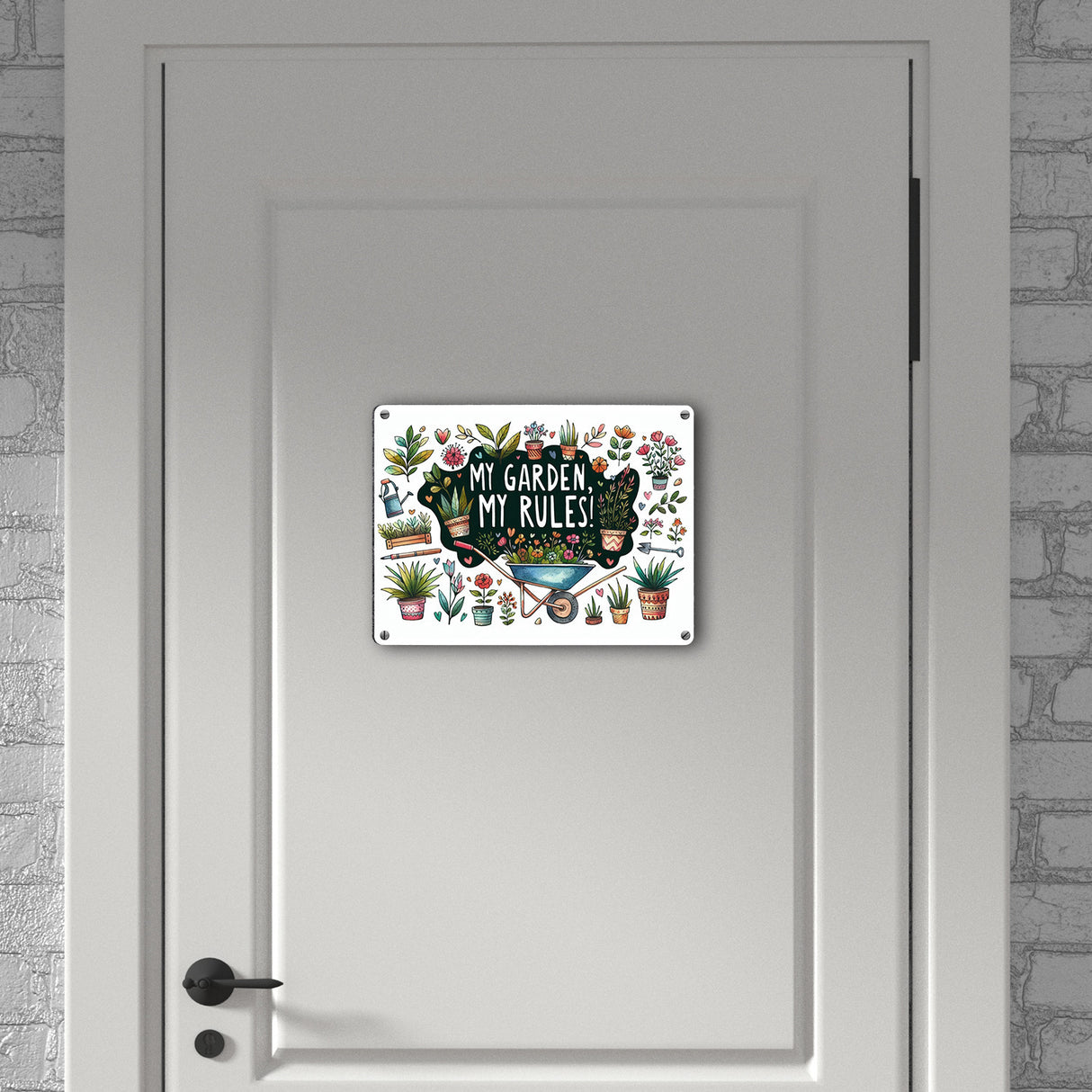 Schubkarre im Garten Metallschild in 15x20 cm mit Spruch My Garden, My Rules!