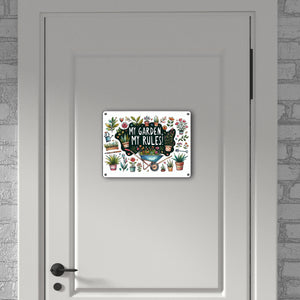 Schubkarre im Garten Metallschild in 15x20 cm mit Spruch My Garden, My Rules!
