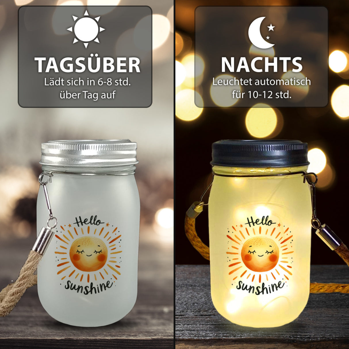 Sonne Freundschaft Solarlicht mit Spruch Hello sunshine