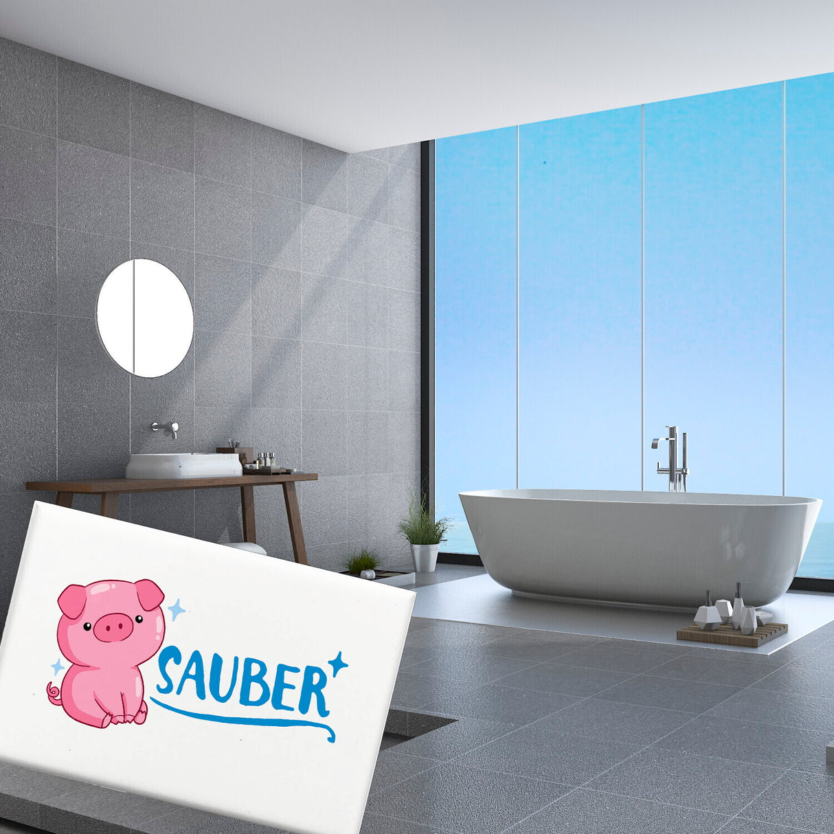 Schwein Souvenir Magnet eckig mit Spruch Sauber