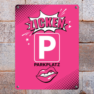 Zicke Metallschild in 15x20 cm mit Spruch Zicken Parkplatz