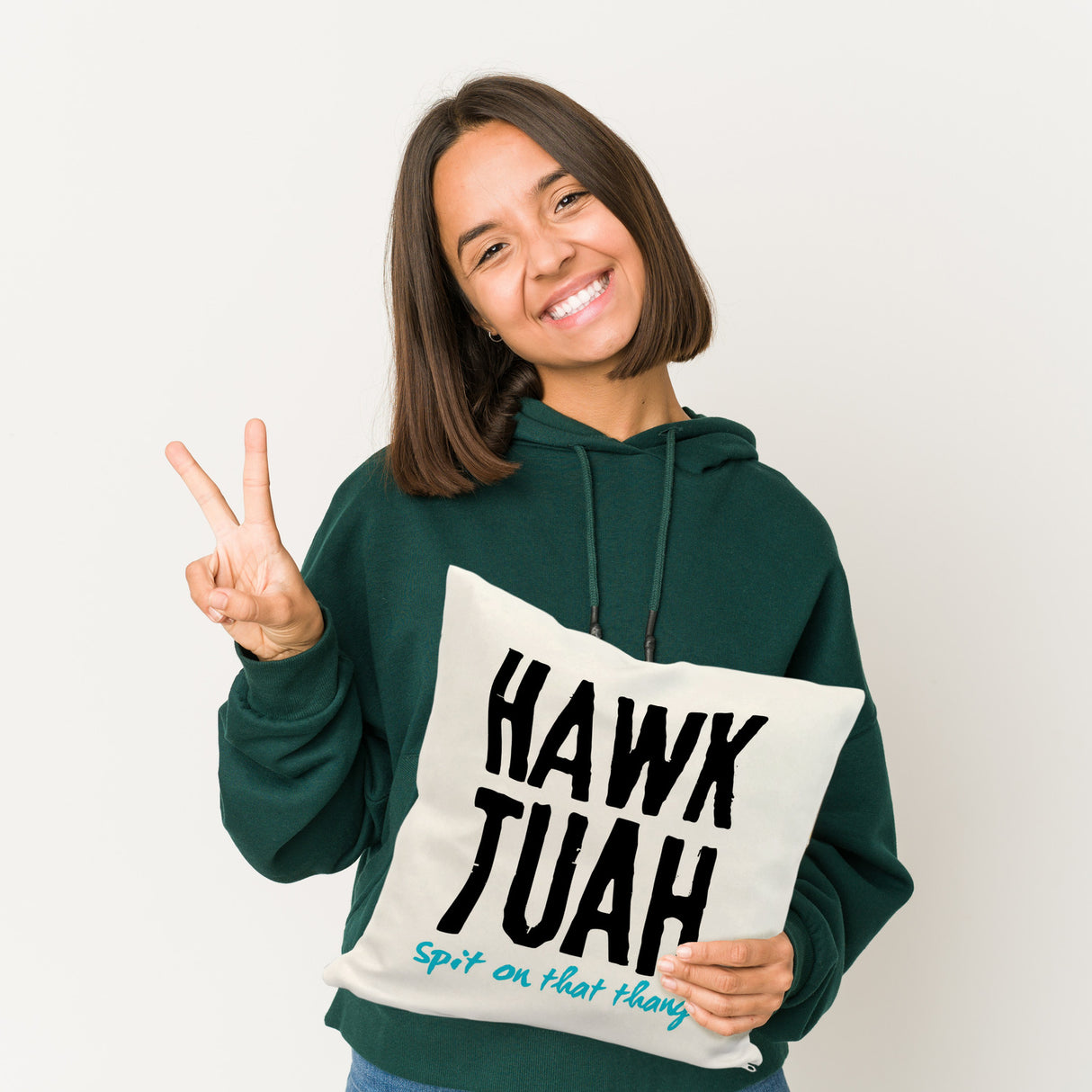 Hawk Tuah Kissen mit Spruch Spit on that thang