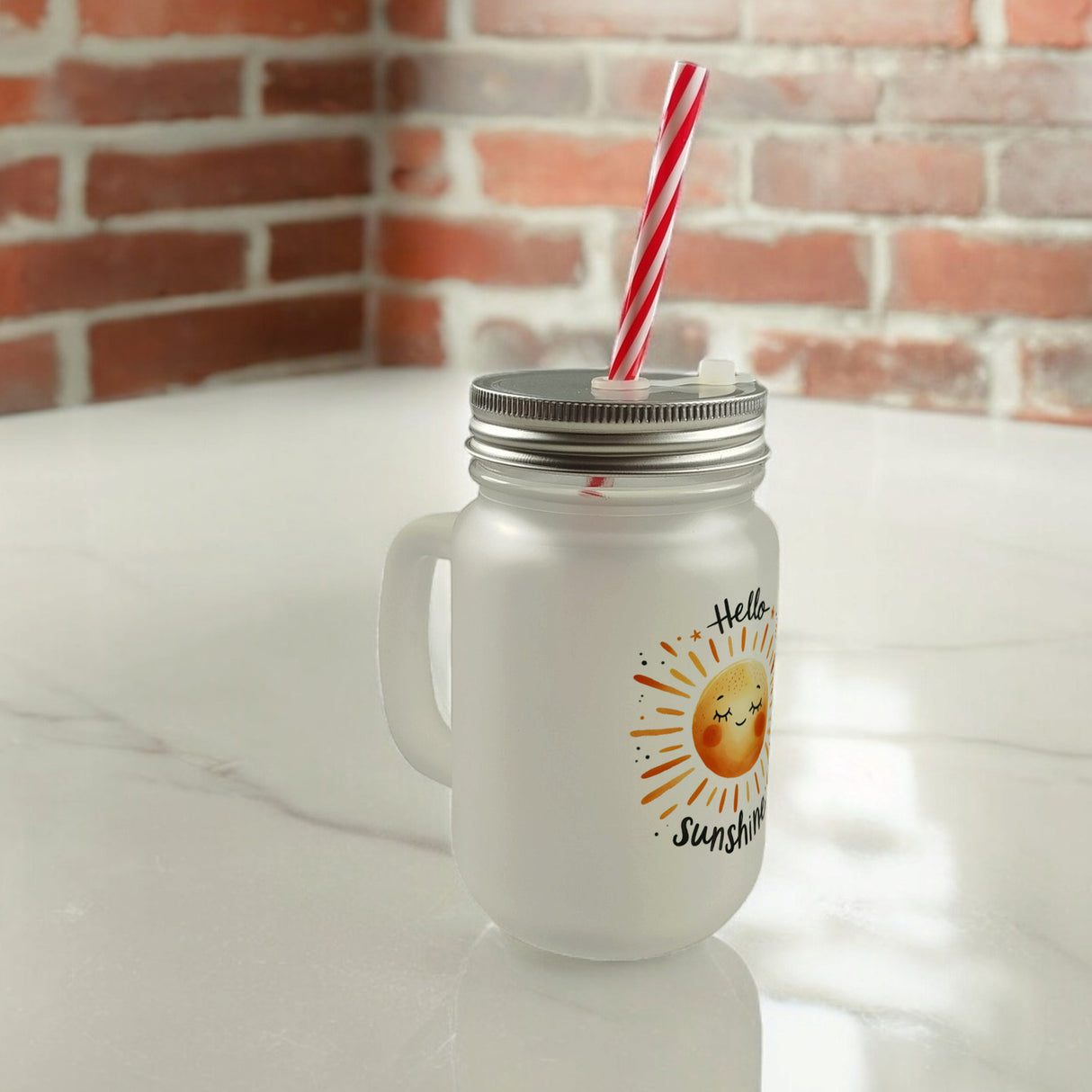 Sonne Freundschaft Trinkglas mit Bambusdeckel mit Spruch Hello sunshine