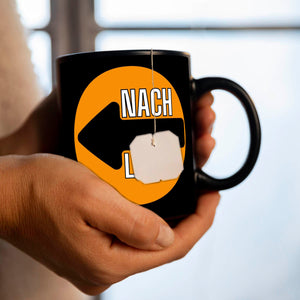 Holland Fangesang Tasse in Schwarz mit Spruch Nach links - Nach rechts