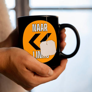 Holland Fangesang Tasse in Schwarz mit Spruch Naar Links - Naar rechts