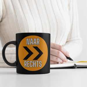 Holland Fangesang Tasse in Schwarz mit Spruch Naar Links - Naar rechts
