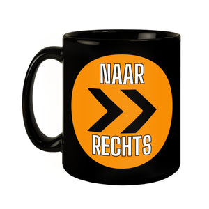 Holland Fangesang Tasse in Schwarz mit Spruch Naar Links - Naar rechts