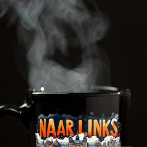 Niederländische Fußballfans Tasse in Schwarz mit Spruch Naar Links