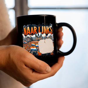 Niederländische Fußballfans Tasse in Schwarz mit Spruch Naar Links