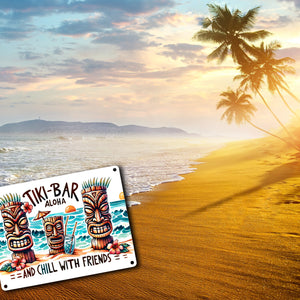 Tiki-Bar Aloha Metallschild in 15x20 cm mit Spruch and chill with friends