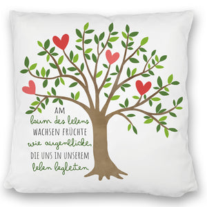 Lebensbaum Kissen mit Spruch Am Baum des Lebens wachsen Augenblicke