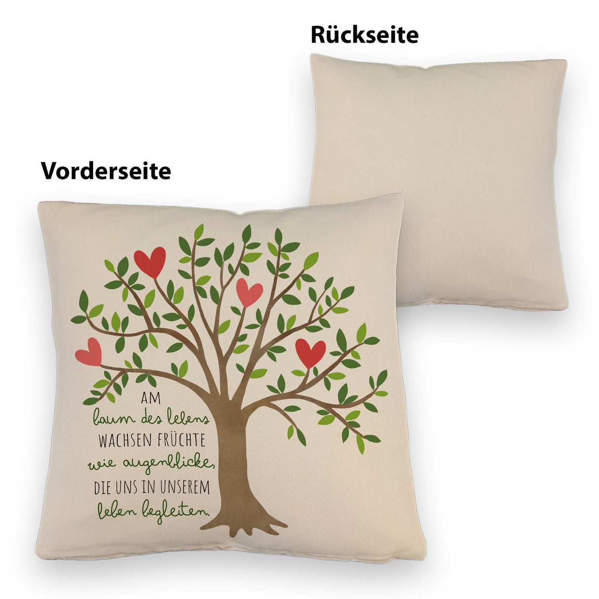 Lebensbaum Kissen mit Spruch Am Baum des Lebens wachsen Augenblicke