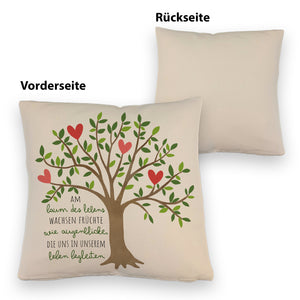 Lebensbaum Kissen mit Spruch Am Baum des Lebens wachsen Augenblicke