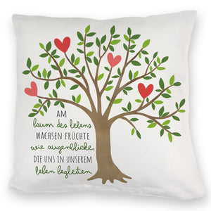 Lebensbaum Kissen mit Spruch Am Baum des Lebens wachsen Augenblicke