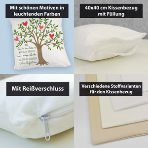 Lebensbaum Kissen mit Spruch Am Baum des Lebens wachsen Augenblicke