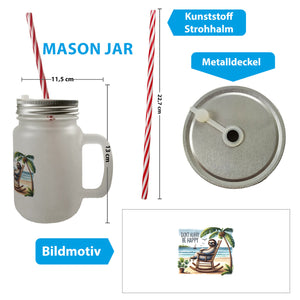Faultier am Strand Trinkglas mit Bambusdeckel mit Spruch Don't hurry - be happy