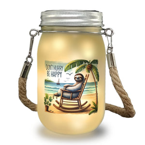 Faultier am Strand Solarlicht mit Spruch Don't hurry - be happy