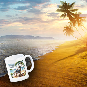 Faultier am Strand Kaffeebecher mit Spruch Don't hurry - be happy