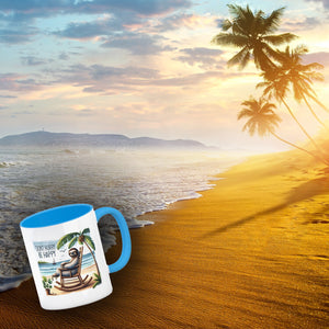 Faultier am Strand Kaffeebecher mit Spruch Don't hurry - be happy