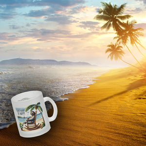 Faultier am Strand Kaffeebecher mit Spruch Don't hurry - be happy