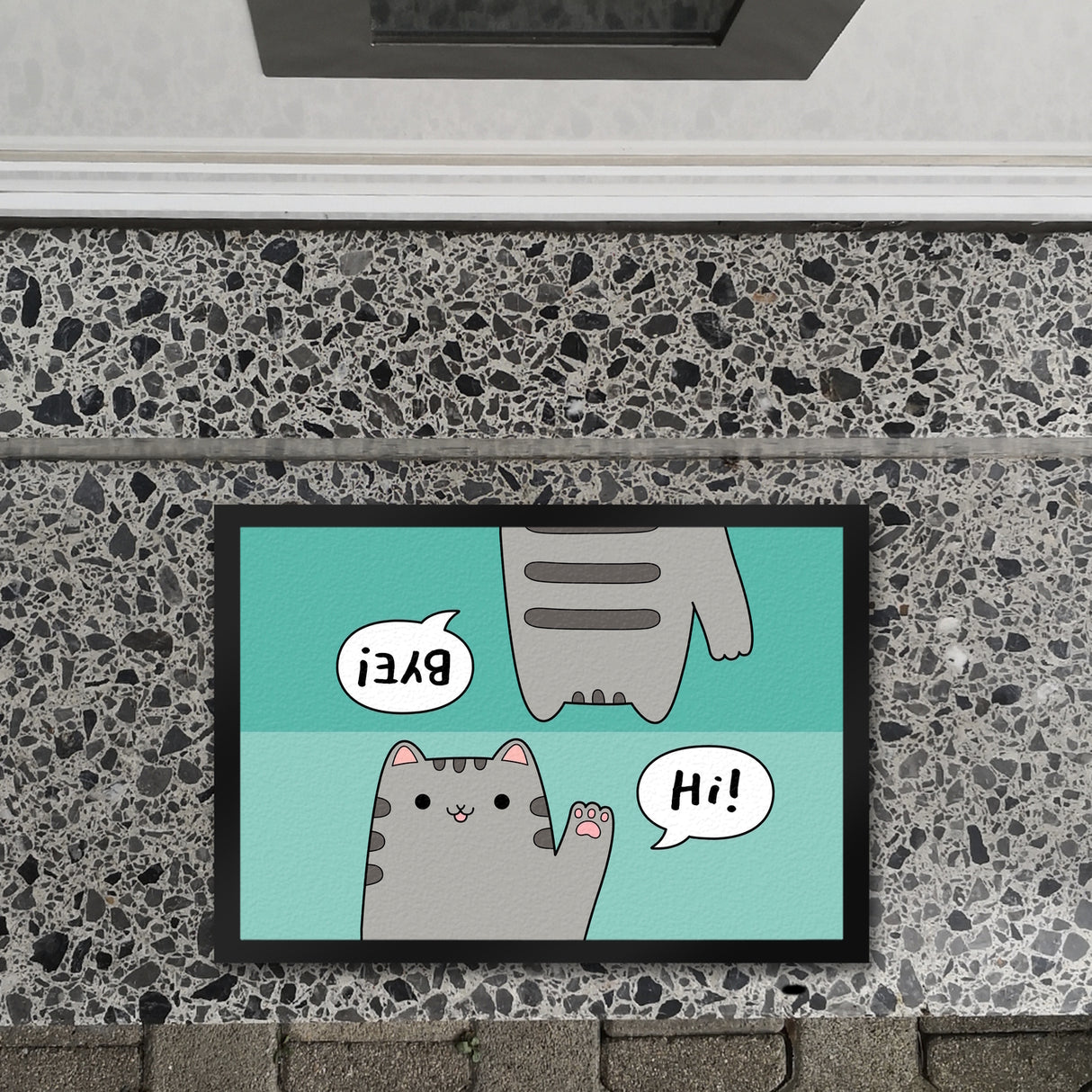 Katze kawaii Fußmatte in 35x50 cm mit Spruch Hi - Bye