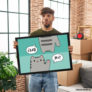 Katze kawaii Fußmatte in 35x50 cm mit Spruch Hi - Bye