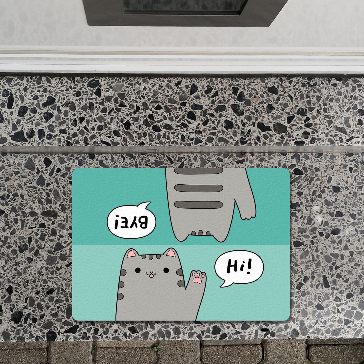 Katze kawaii Fußmatte in 35x50 cm ohne Rand mit Spruch Hi - Bye