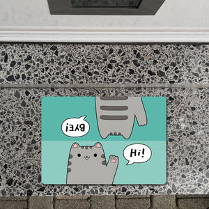 Katze kawaii Fußmatte in 35x50 cm ohne Rand mit Spruch Hi - Bye