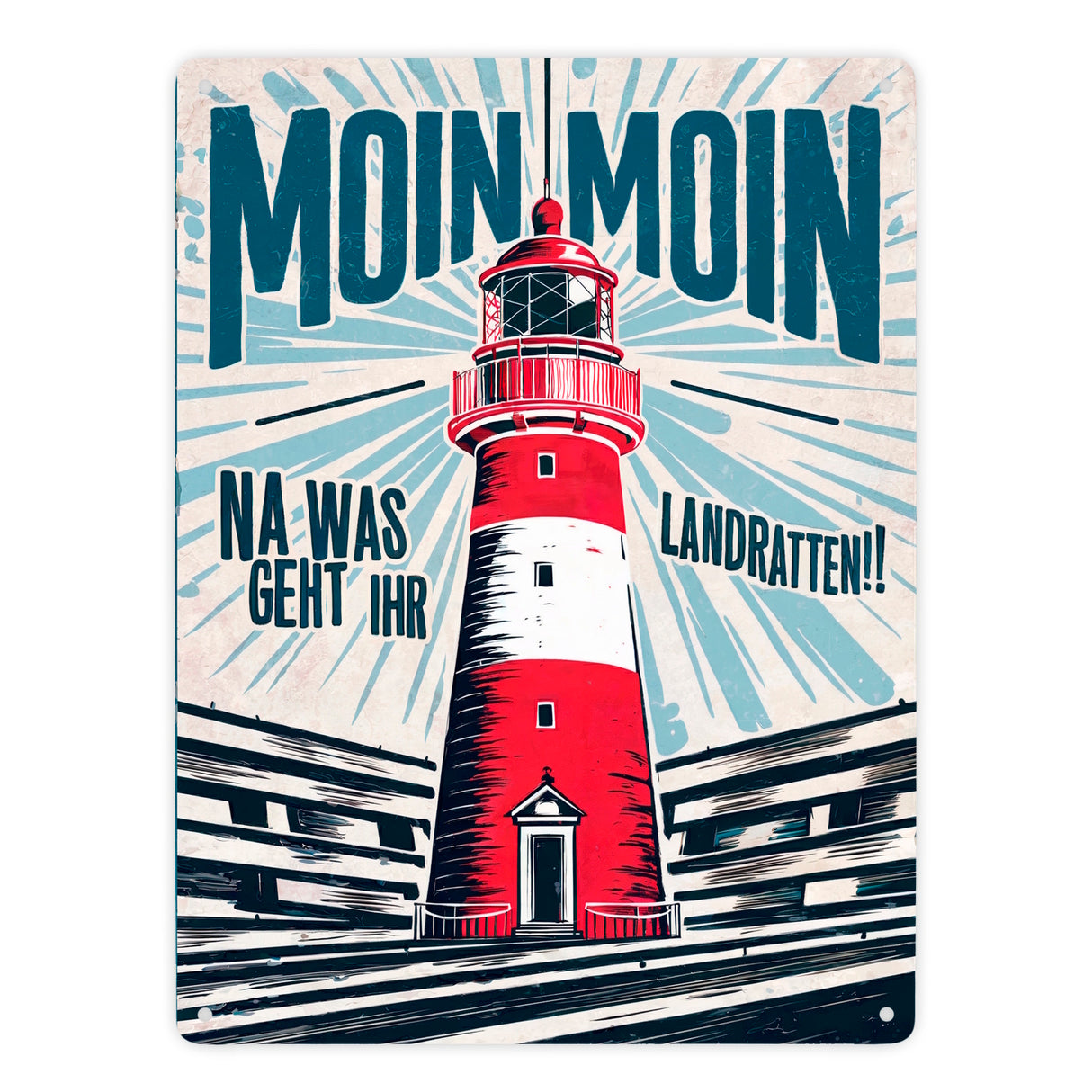 Leuchtturm Metallschild in 15x20 cm - Moin Moin Landratten