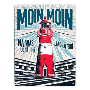 Leuchtturm Metallschild in 15x20 cm - Moin Moin Landratten