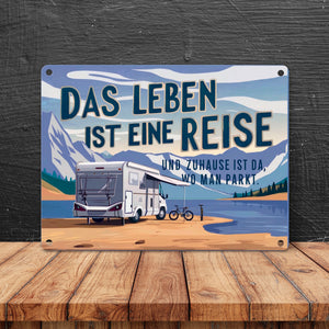 Wohnmobil am See Metallschild in 15x20 cm - Zuhause ist wo man parkt