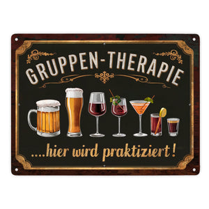 Gruppen-Therapie Alkohol Metallschild in 15x20 cm - Hier praktiziert