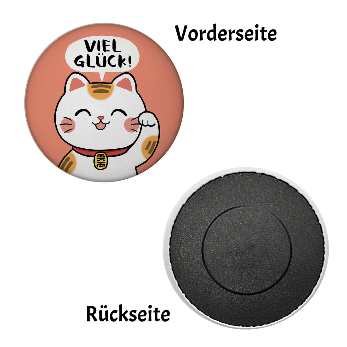 Winkekatze Magnet rund mit Spruch Viel Glück