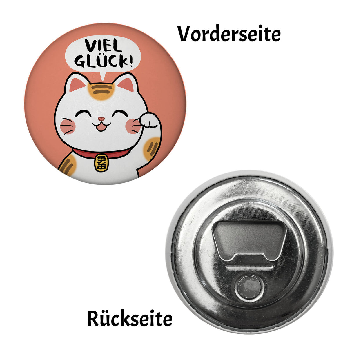 Winkekatze Magnet rund mit Spruch Viel Glück